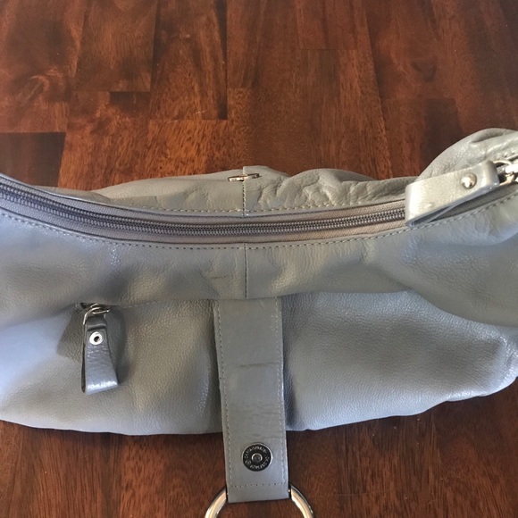 Italian Gray Leather Michael Rome Slouch Satchel Purse - Picture 6 of 16